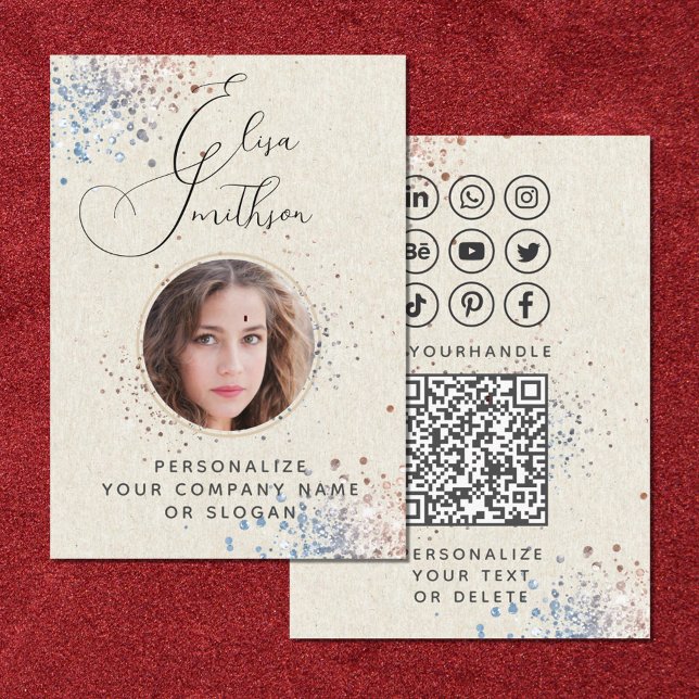 Carte De Visite Calligraphie moderne Médias sociaux QR Code Ajoute (Créateur téléchargé)