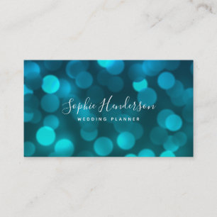 Carte De Visite Calligraphie moderne tendance Aqua Blue Bokeh Lumi