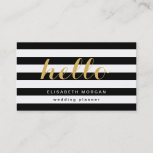 Carte De Visite Calligraphie or élégant Hello Black White Stripes