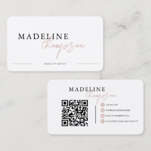 Carte De Visite Calligraphie rose pâle Beige Script Code QR
