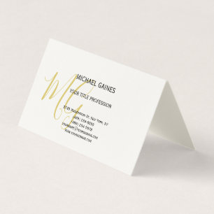 Carte De Visite Calligraphie Unique Couleur Or Crème Monogramme