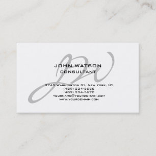 Carte De Visite Calligraphie unique Gris Monogramme Blanc Classiqu