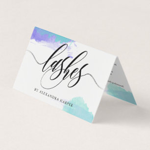 Carte De Visite Calligraphie violet et bleu Lash Artiste Aftercare