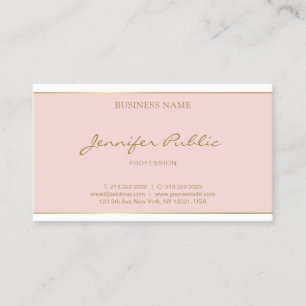 Carte De Visite Calligraphy Gold Name Script Blush Pink Élégant
