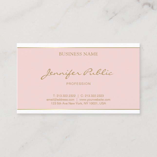 Carte De Visite Calligraphy Gold Name Script Blush Pink Élégant (Devant)