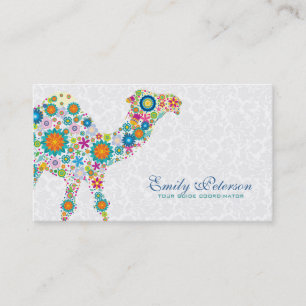 Carte De Visite Camel Floral Retro coloré et Damas blanches