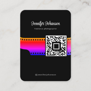 Carte De Visite Caméra à rouleaux QR Code noir