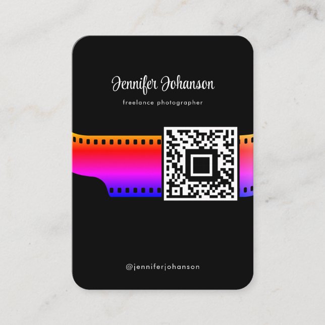 Carte De Visite Caméra à rouleaux QR Code noir (Devant)