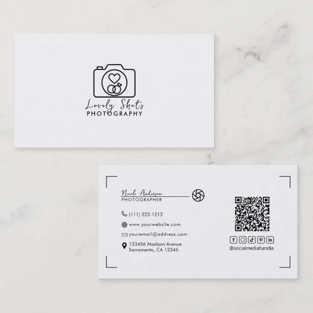 Carte De Visite Caméra cardiaque - Photographie Mariage minimalist (Devant / Derrière)