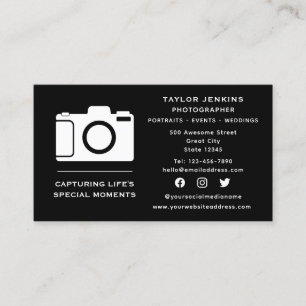 Carte De Visite Caméra de médias sociaux élégant Photographe indép