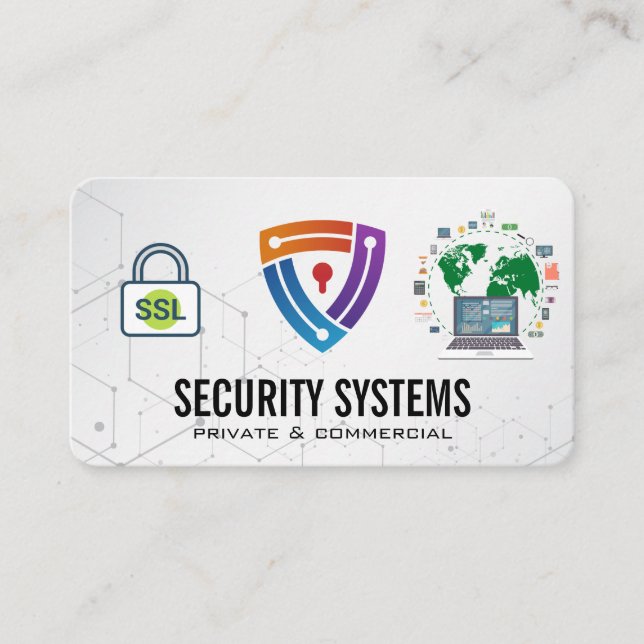 Carte De Visite Caméra de sécurité | Cyber verrou | Réseau mondial (Devant)