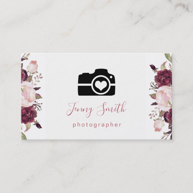 Carte De Visite caméra et décoration florale (Devant)