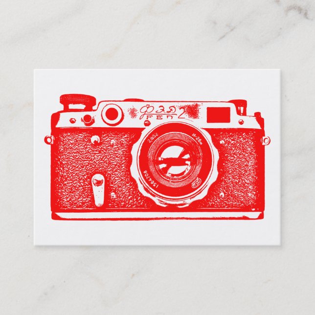 Carte De Visite Caméra russe - Rouge sur blanc (Devant)
