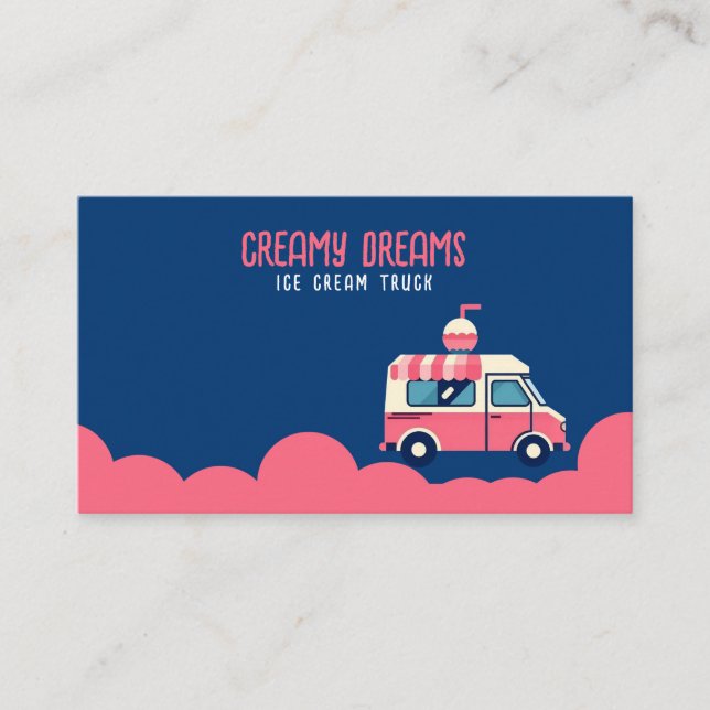 Carte De Visite Camion à glace rose et bleu rétro en mouvement (Devant)