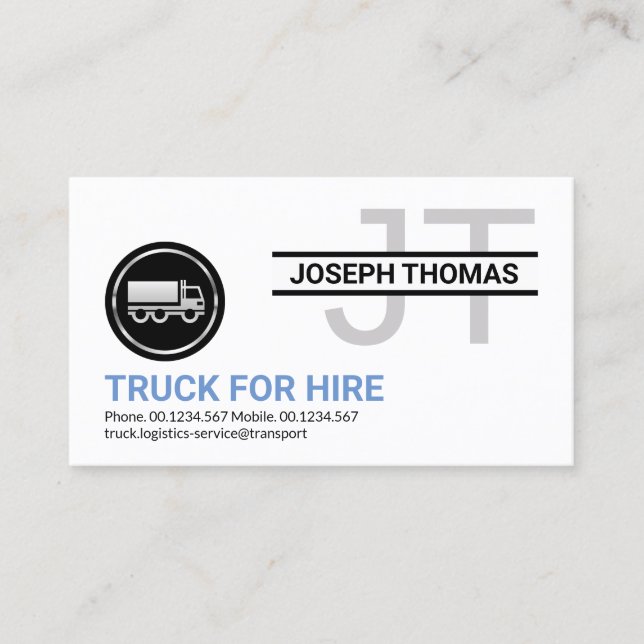 Carte De Visite Camion d'argent monogramme professionnel simple (Devant)