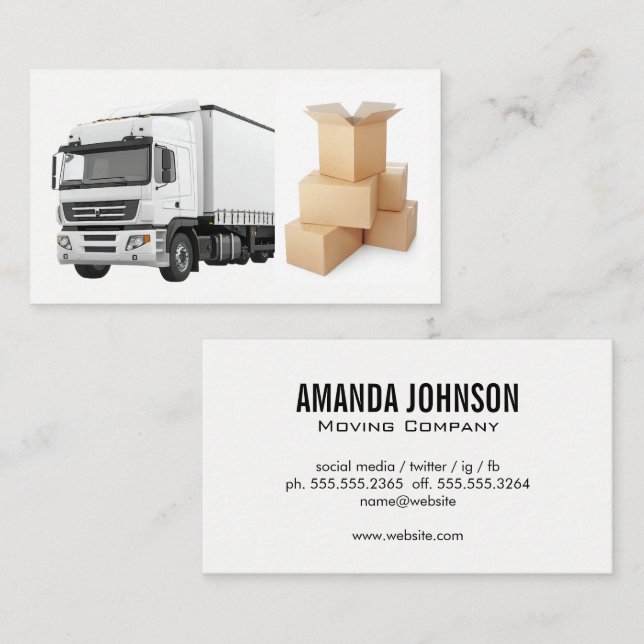 Carte De Visite Camion semi-blanc | Déplacement de boîtes (Devant / Derrière)