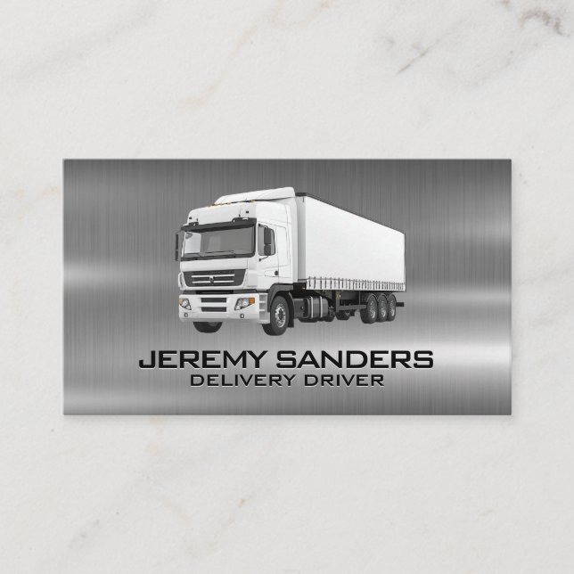 Carte De Visite Camion semi-blanc garé | Pilote de livraison (Devant)