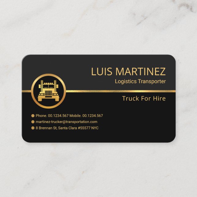 Carte De Visite Camionnage professionnel Retro Gold Line Gris (Devant)