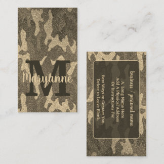 Carte De Visite Camouflage Parties scintillant d'or Décor de camio