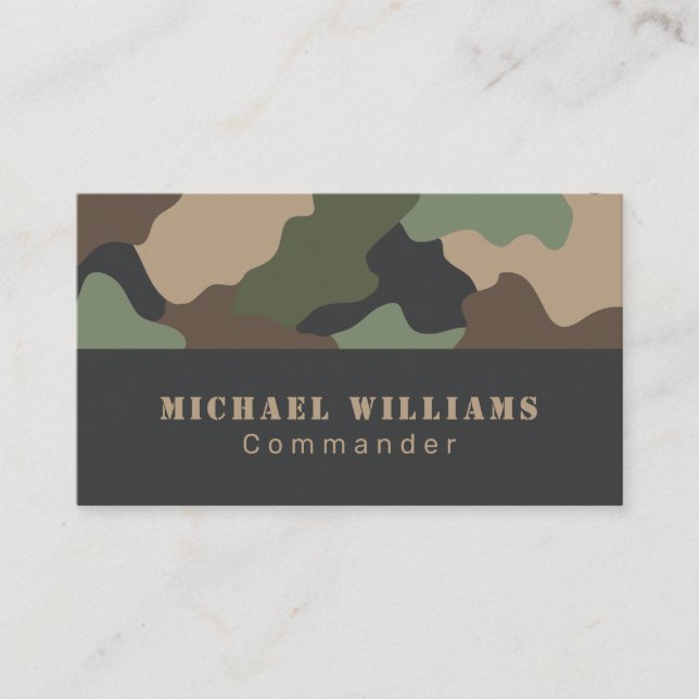 Carte De Visite Camouflage Woodland Camo Khaki Tan Black Monogramm (Devant)