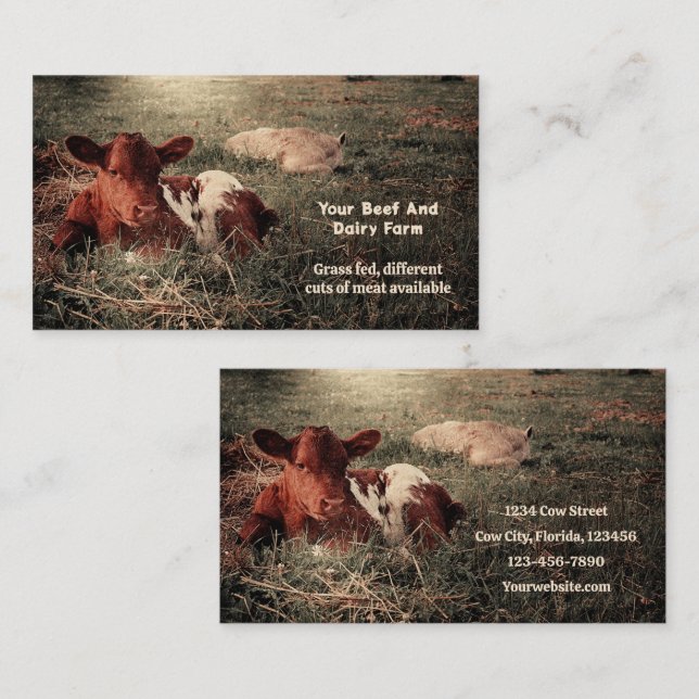 Carte De Visite Campagne Rustique Vache Boeuf Et Ferme Laitière (Devant / Derrière)
