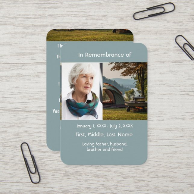 Carte De Visite Camper Memorial Pocket Card (Devant/Arrière en situation)