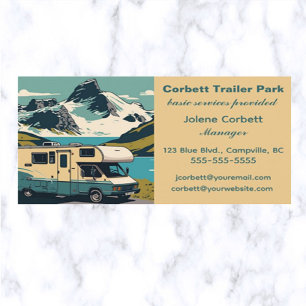 Carte De Visite Camping Editable Blue Trailer Park