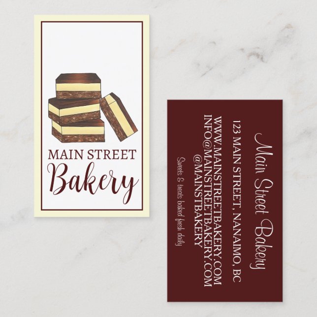 Carte De Visite Canadian Nanaimo Bar BC Canada Boulangerie Dessert (Devant / Derrière)