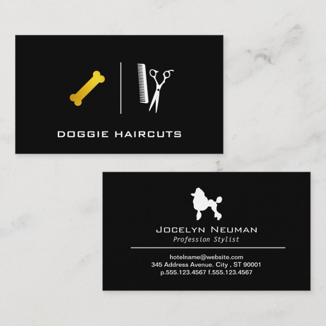 Carte De Visite Caniche | Ciseaux salons | Os Doggie (Devant / Derrière)