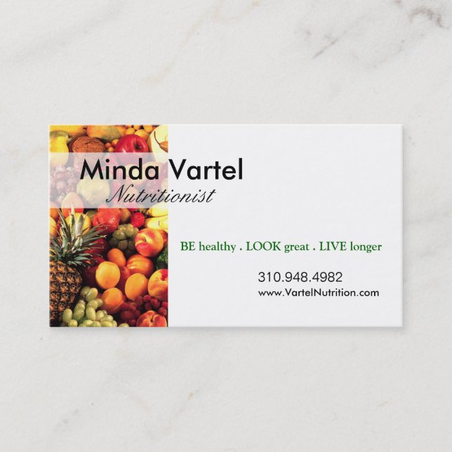 Carte De Visite Car de nourriture de nutritionniste, sain, perte (Devant)