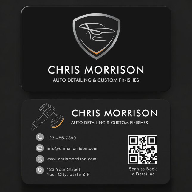 Carte De Visite Car Detailing Services QR Code Professional (Créateur téléchargé)