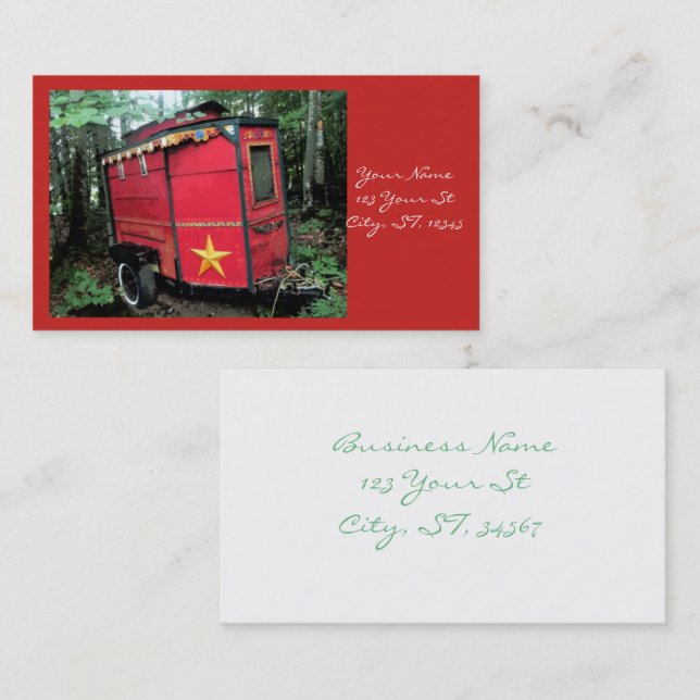 Carte De Visite Caravane minuscule gitane rouge customisée (Devant / Derrière)