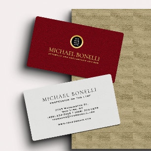 Carte De Visite Cardinal Red Leather Corporate Round Gold Logo
