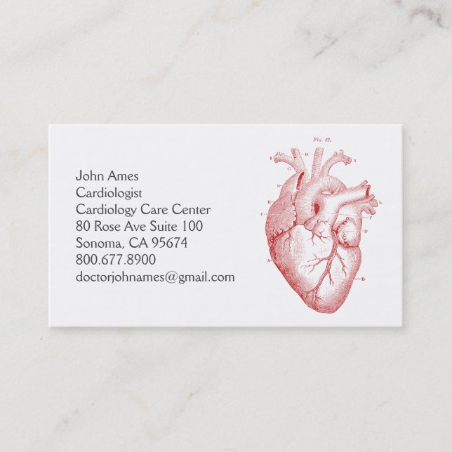 Carte De Visite Cardiologie cardiaque anatomique Docteur Médicale (Devant)