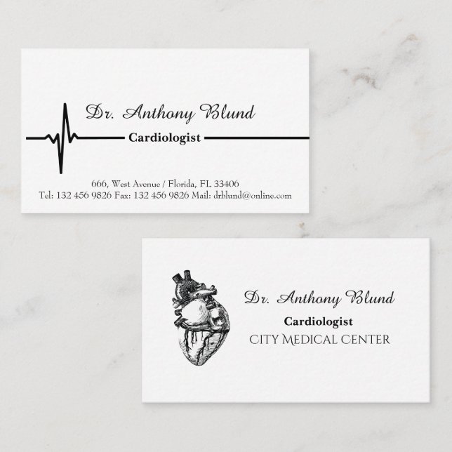 Carte De Visite Cardiologue électrocardiogramme (Devant / Derrière)