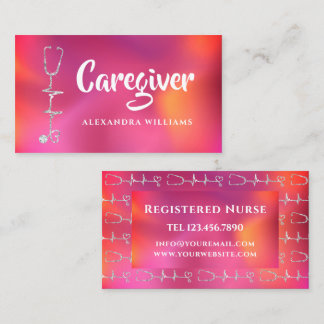 Carte De Visite Caregiver Modern Medical Red Purple doctor