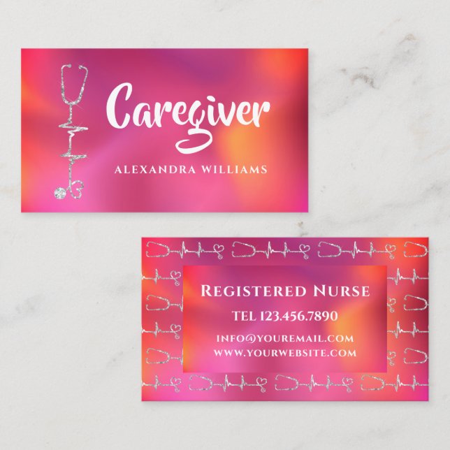 Carte De Visite Caregiver Modern Medical Red Purple doctor (Devant / Derrière)