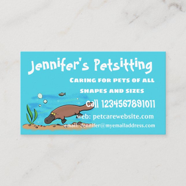 Carte De Visite Caricature de natation de Cute platypus (Devant)