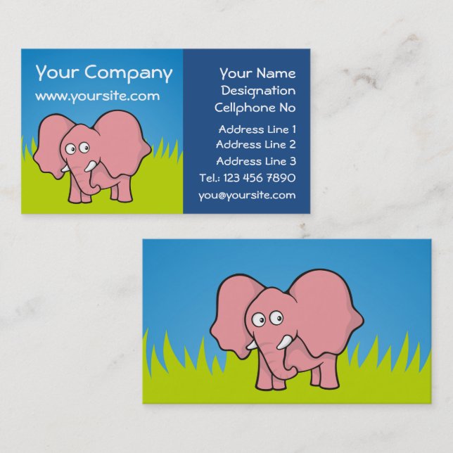 Carte De Visite Caricature d'éléphant rose (Devant / Derrière)