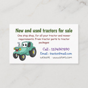 Carte De Visite Caricature joli tracteur vert joyeux