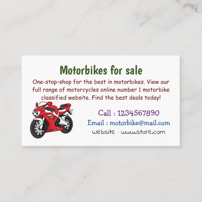 Carte De Visite Caricature moto de sport rouge mou (Devant)