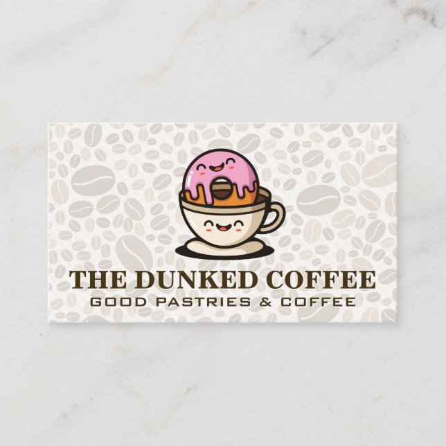 Carte De Visite Caricatures de la Coupe de Donut et de Café (Devant)