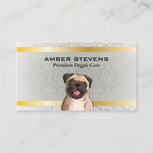 Carte De Visite Carlin Cute Doggie | Modèle Damask (Devant)