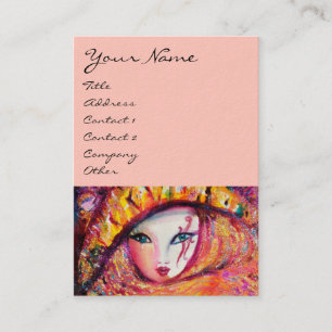 CARTE DE VISITE CARNAVAL EN JAUNE AVEC ROSE ROUGE