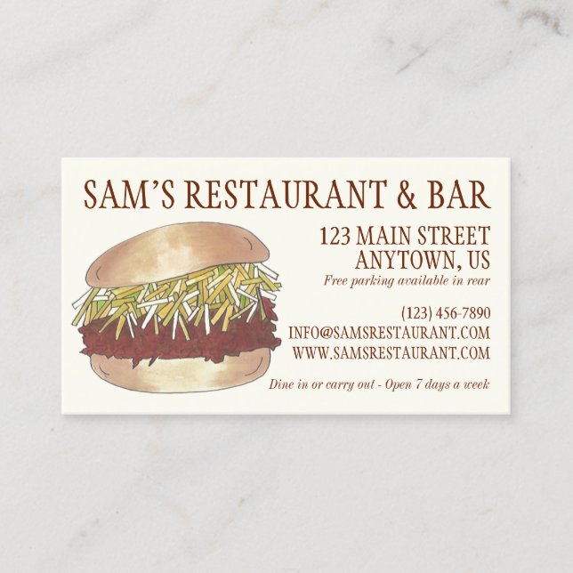 Carte De Visite Carolina BBQ Pullé Porc Barbecue Sandwich Chef (Devant)