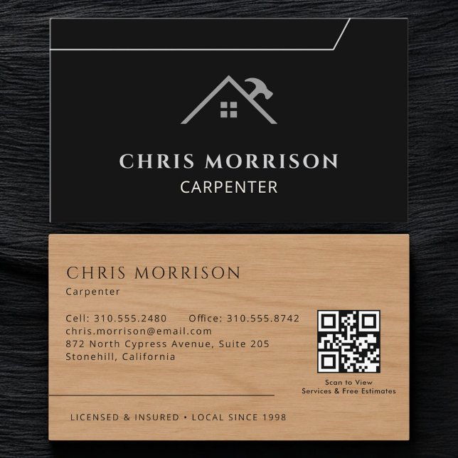 Carte De Visite Carpenter Carpentry Wood Grain QR Code (Créateur téléchargé)