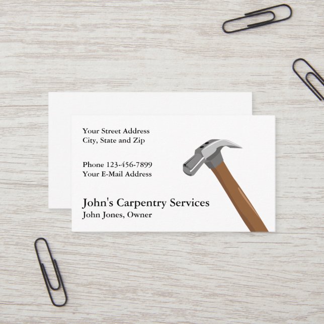 Carte De Visite Carpenter Contractor Construction Business Card (Devant/Arrière en situation)