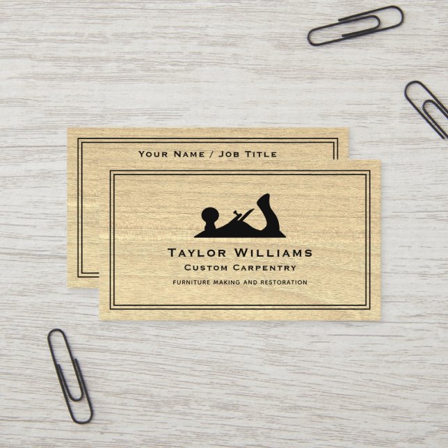 Carte De Visite Carpenter menuiserie Bois rustique Plan main en bo (Devant/Arrière en situation)