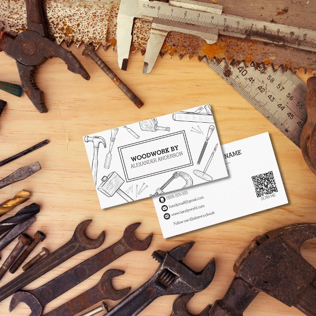 Carte De Visite Carpenter Outils Handyman Service QR Code (Carpenter Tools Handyman Service QR Code Business Card)