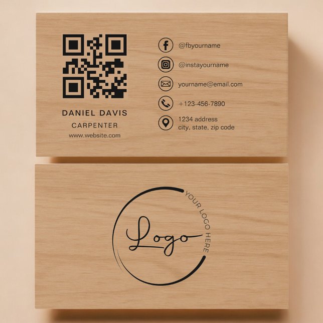 Carte De Visite Carpenter Wood Professional QR Code (Créateur téléchargé)